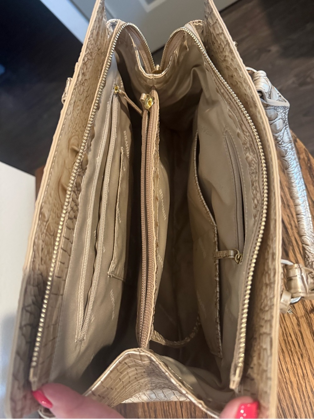 Brahmin Croc-Embossed Satchel in Taupe - Picture 3 of 7